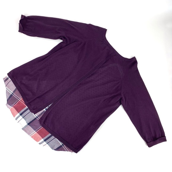 Coupe Collection Purple and Plaid Layered Look 3/4 Sleeve Sweater, Large - Picture 2 of 15